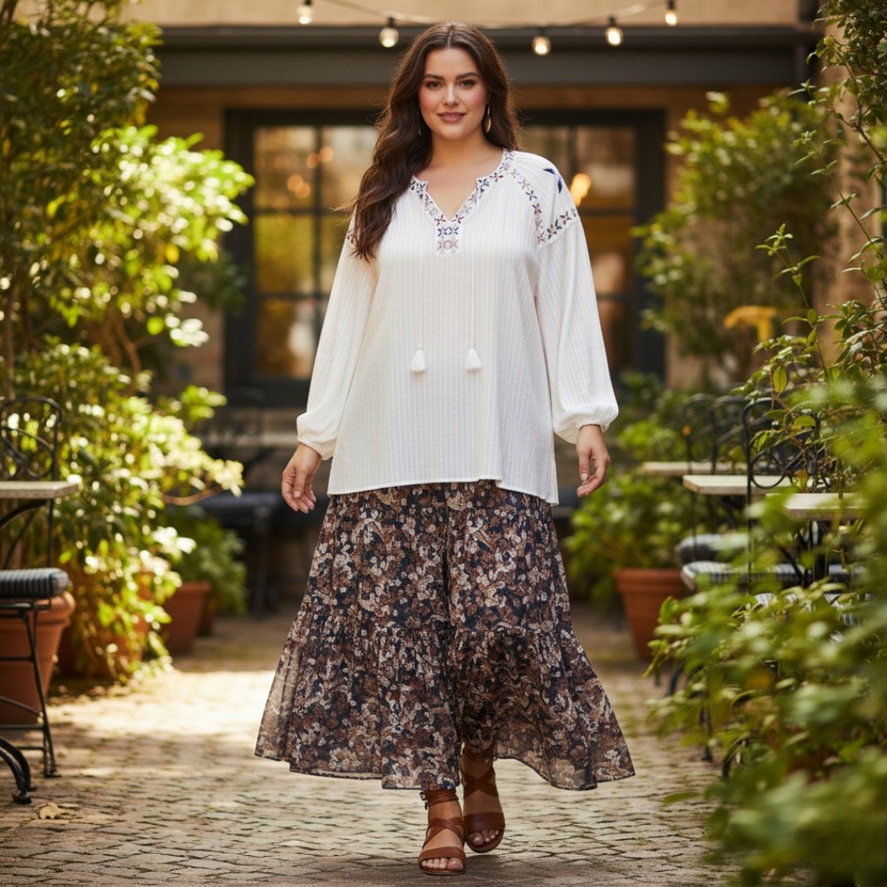 Lane Bryant Size 14/16 Embroidered Peasant Blouse White Boho Tassel Top‎ New - Picture 3 of 16